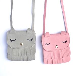 Little Girls Kitty Fringe Purse in Grey